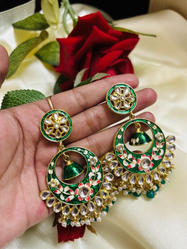 Green Jaipuri Earrings - Image 2