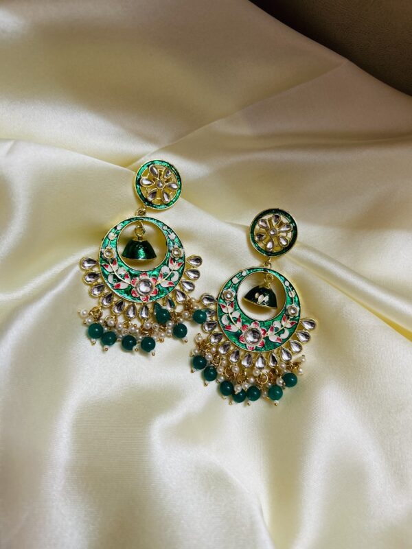 Green Jaipuri Earrings - Image 4